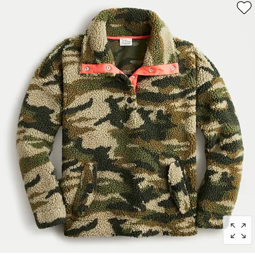 Jcrew Vintage Camo Sherpa Fleece Snap Pullover